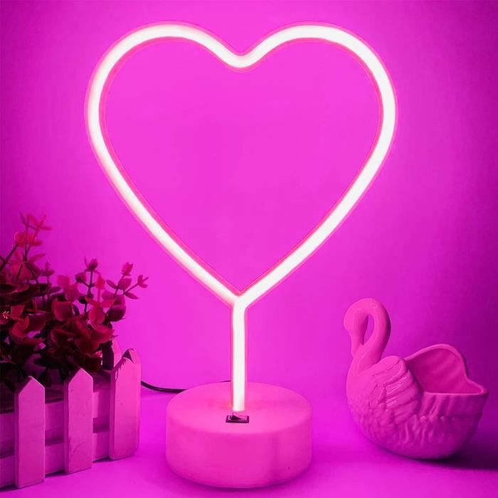 Veilleuse Néon Cœur Rose – Lumière LED Romantique USB Ou Batterie, Parfaite Pour Chambre, Mariage Ou Déco Enfant