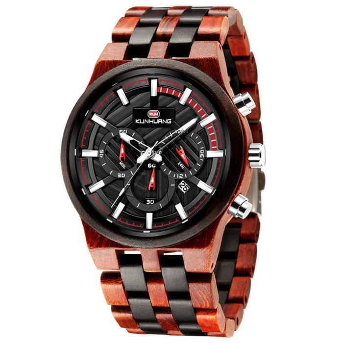 Montre Homme de marque de Luxe Bois de santal rouge tanche Top