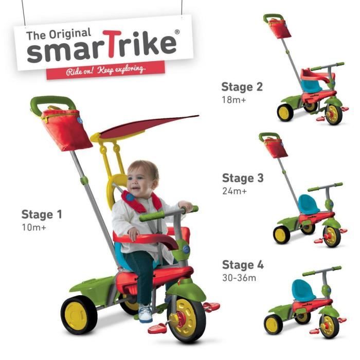 SmarTrike STR5 Tricycle évolutif 7-en-1 Pliable – Dès 9 Mois à 3 Ans – Rouge, Avec Frein Parent Et Amortisseurs