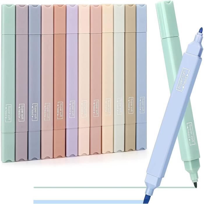 DERAYEE Surligneurs Pastel 12PCS - Marqueurs Fluos Couleurs Assorties Pointe Biseautée Pour Étude Et Créativité