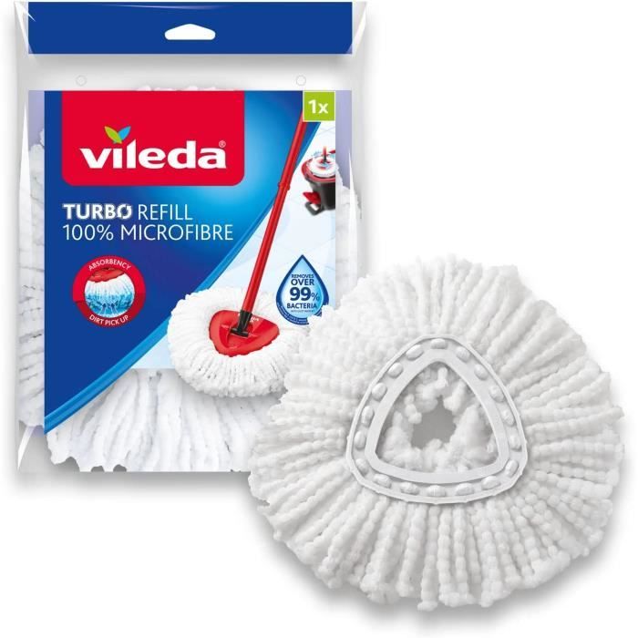 Balai Microfibre Vileda Turbo Avec Seau à Essorage Pédale - Manche Télescopique 57-124cm - Nettoyage Facile