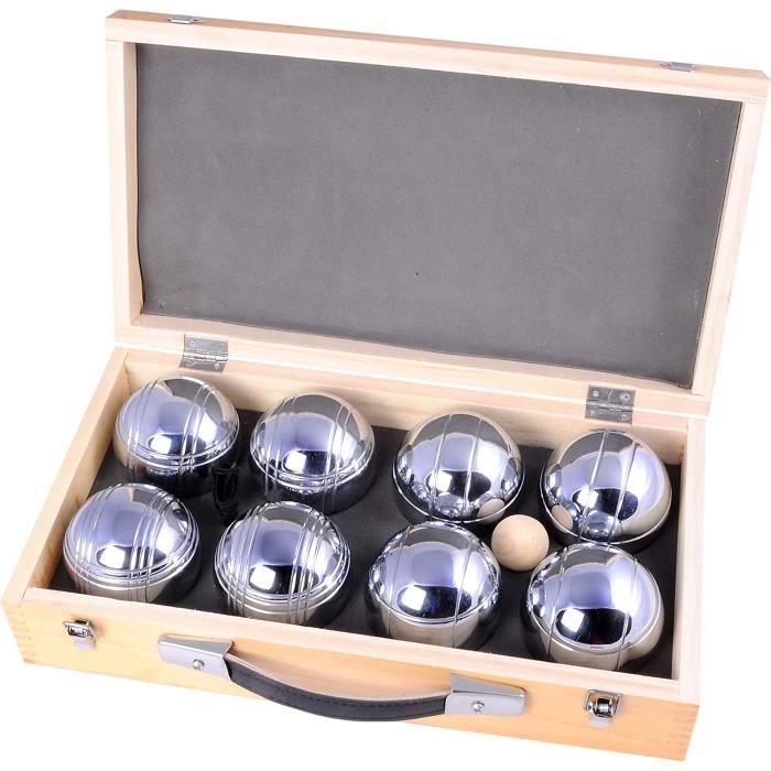 Jeu De Pétanque Engelhart - 8 Boules Chromées 74mm + Coffret Bois | Accessoires Complets Pour 2-4 Joueurs