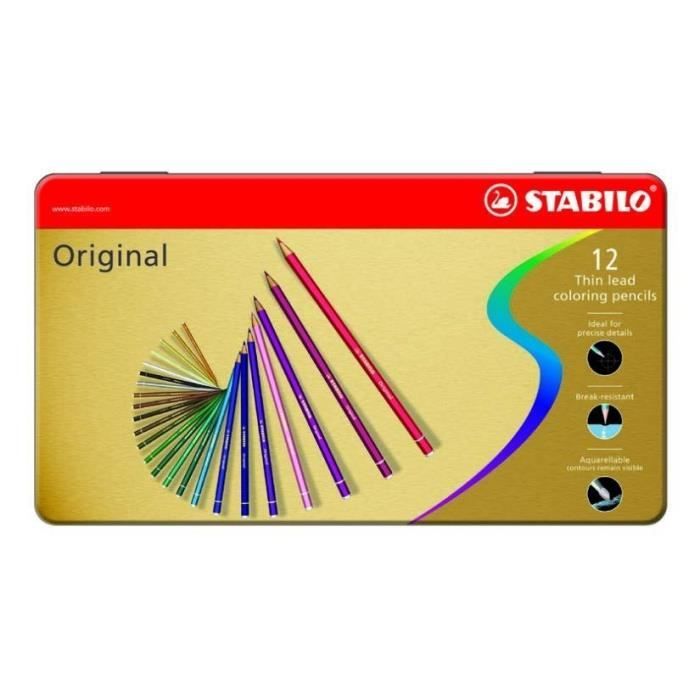 STABILO Original - Boîte métal - lot de 12 crayons de couleur