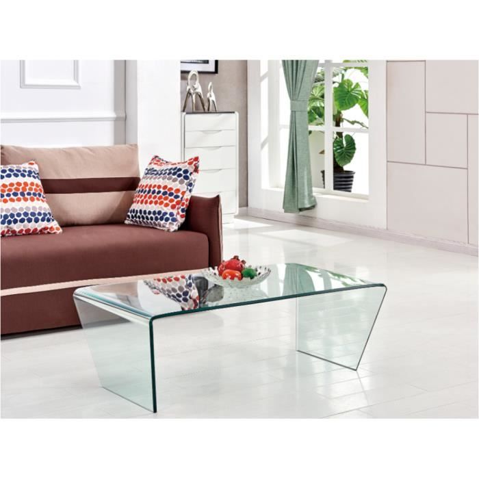 Table basse - VENTE-UNIQUE - SUZANA - Verre trempé courbé - Transparent - Design