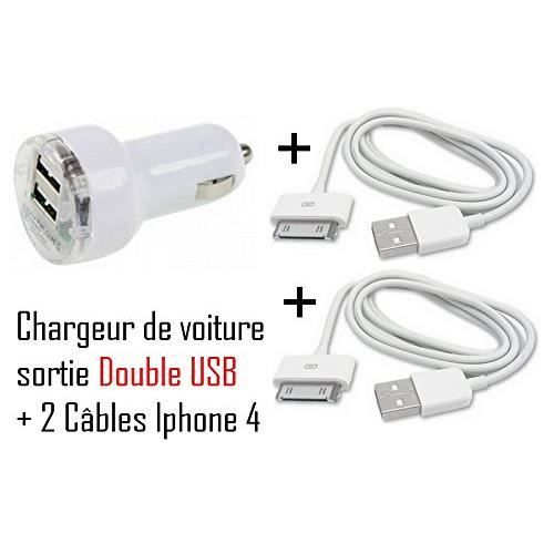 Chargeur voiture iPhone 4 4S 3G 3GS iPad iPod allume cigare
