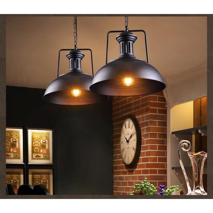 UNI Lot de 2 Rétro Vintage Lustre Suspension Industrielle E27 Plafonier Luminaire Corde Ajustable Noir