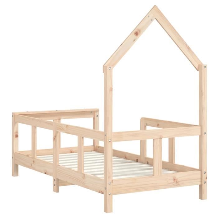 Cadre De Lit Enfant 70x140cm - Pin Massif, Bas, Avec Espace Pour Rideaux, Sans Matelas