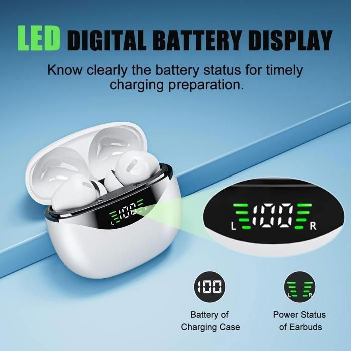 Écouteurs Sans Fil Stéréo 30h Autonomie - Micro Pour Jeu, Charge Type-C, Affichage Batterie