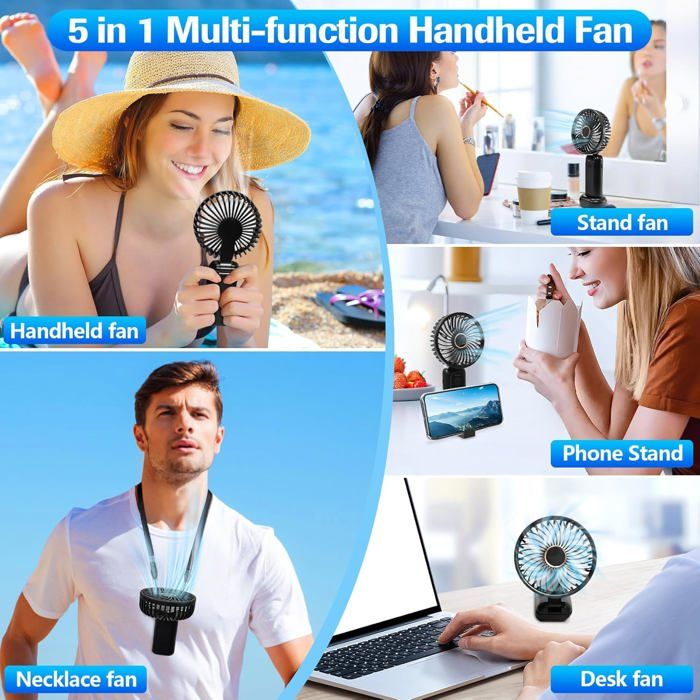 Mini Ventilateur USB Rechargeable - Ventilo Portable 4 Vitesses 2000mAh Pour Bureau Et Voyage