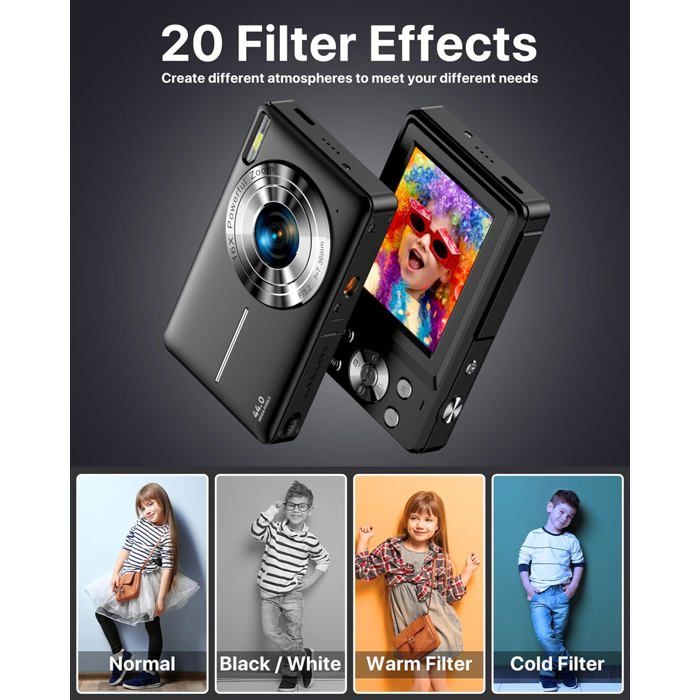 Appareil Photo Numérique 48MP 1080P – Compact Avec Écran 2,4″, Carte 64Go, Idéal Enfants/Ados/Débutants