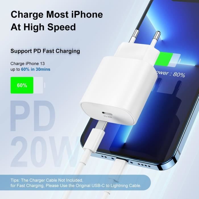Chargeur Rapide iPhone 13 14, Apple MFi Certified 20W USB C