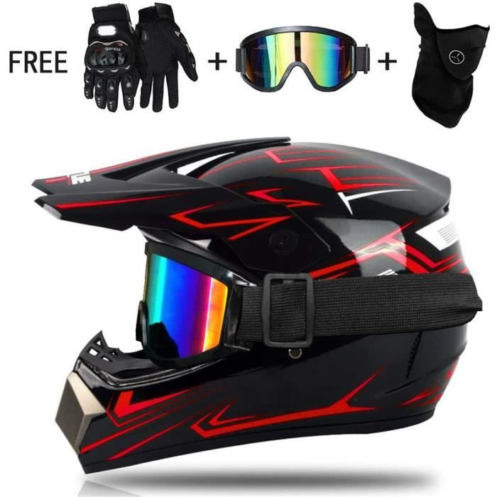 RUMOCOVO® Casque de Moto Cross Enfant, Casque Intégral Moto Cross VTT avec  Lunettes Gants, Convient pour Scooter Bicyclette