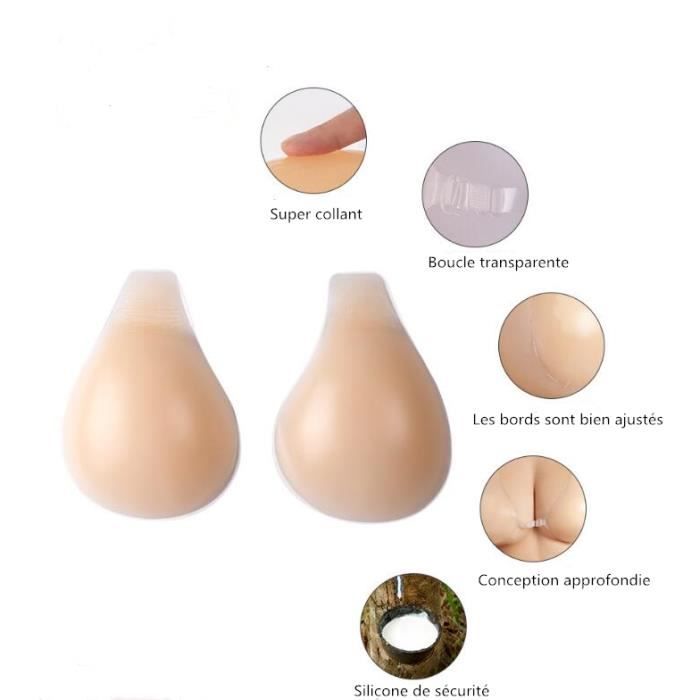 2 Paires Soutien-Gorge Adhésif Push-Up Invisible Respirant - Sans Bretelles + 4 Cache-Tétons, Tailles A à E