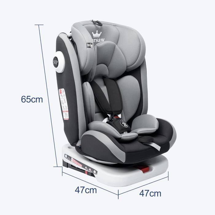 Siège auto pour enfant pivotant à 360°, 0-12 ans, Système de fixation  ISOFIX, appui-tête, Système de harnais à 5 points, Poignée de levier  pivotant : rotative à 360°