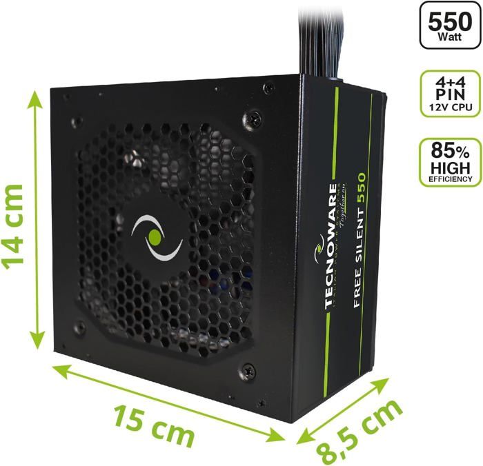 Alimentation ATX 500W Tecnoware Free Silent - Ventilateur 12cm Ultra Silencieux Avec Protections