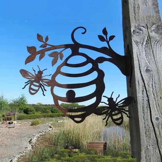 Girouette Jardin Abeille Et Fleur - Métal Noir 35.6x23.9cm - Décoration Extérieure