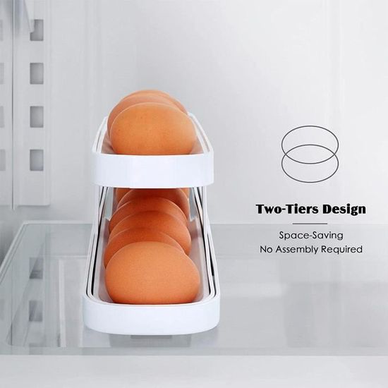 Rangement œufs Frigo Double Couche - Distributeur Automatique Pour 12 à 14 œufs, Organisateur Réfrigérateur Blanc - 2