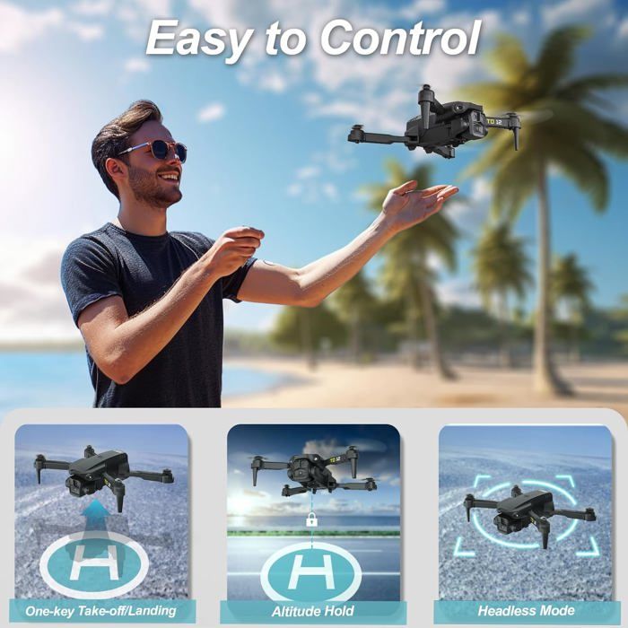 Drone TD12Pro Avec Caméra 1080P, Moteurs Sans Balais, Pliable, Résistant Au Vent – Pour Débutants Et Pros