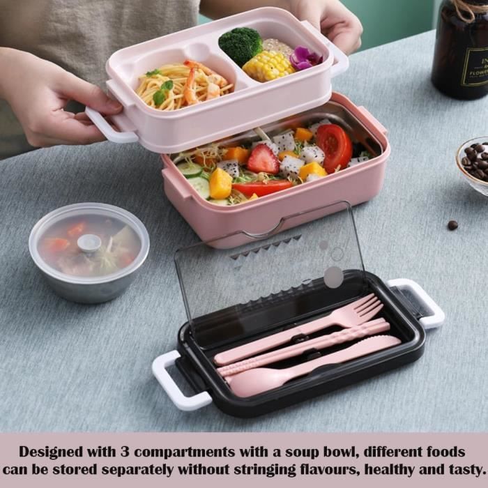 Boite Bento Lunch Box 1300ml Boite Repas Box Enfant Adulte Sans BPA avec  Bol de Soupe et Couverts et 3 Compartiments[S310] - Cdiscount Maison