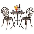 Ensemble table et deux chaise de jardin-Aluminium ensemble de coulée-Avec seau à glace-Motif Rose-3
