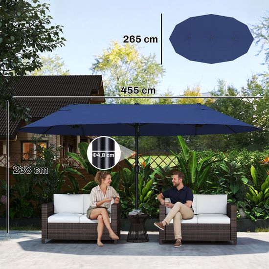Outsunny Parasol Double Rectangulaire 4.5x2.65m Jardin - Crème, Manivelle, Franges UPF30+