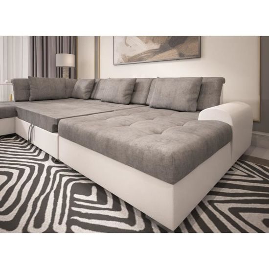 Canape Panoramique Convertible Liberta Angle Gauche Gris Blanc Cdiscount Maison
