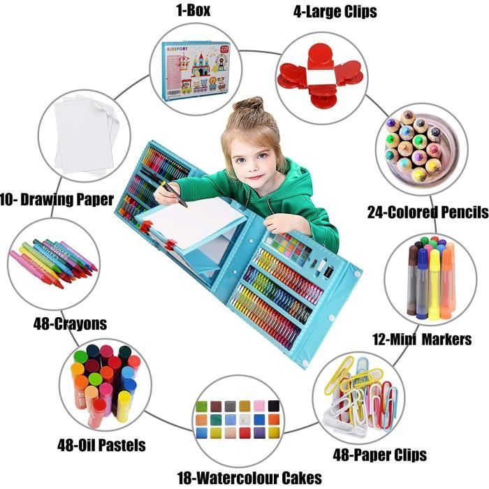 Kit de dessin pour enfants, Set Art Set Deluxe Professional Color Set de  86 pièces avec chevalet triple face double face, Kits de dessin  Fournitures d'art avec coloriage de bloc-notes