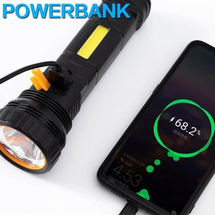 Torche solaire LED à batterie rechargeable - Lampe de poche étanche avec  banque d'alimentation d'urgence