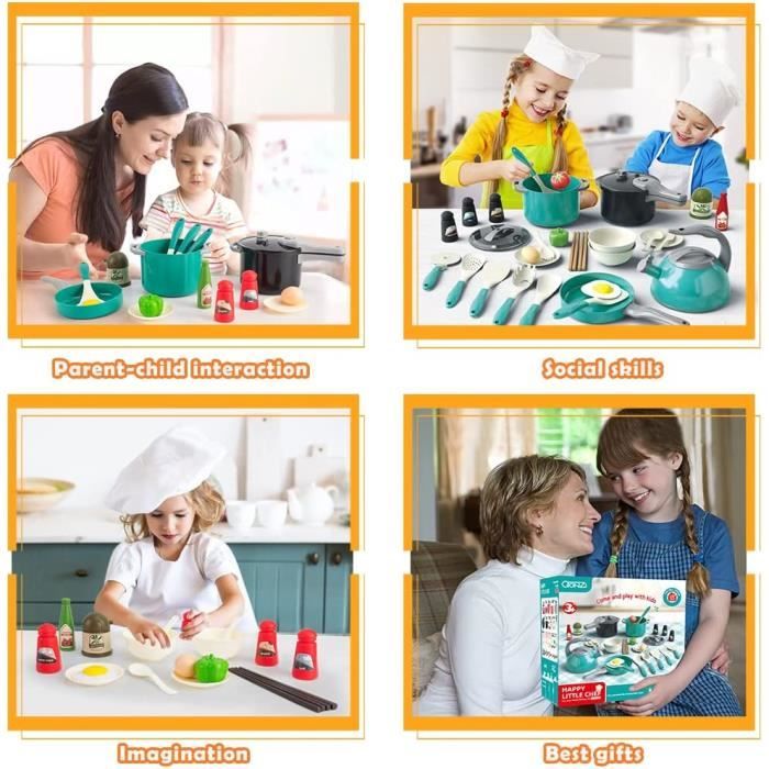 Accessoire Cuisine Enfant Jouet Ustensile 73pcs Kits de Cuisine à Jouer  avec Casseroles et Poêles Aliment