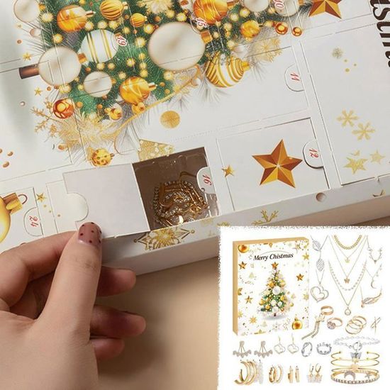 Calendrier de l'Avent Bijoux - 24pcs Bijoux Femme Collier Boucles d'oreilles Bracelet - Calendrier Du Compte À Rebours De Noël - Maison