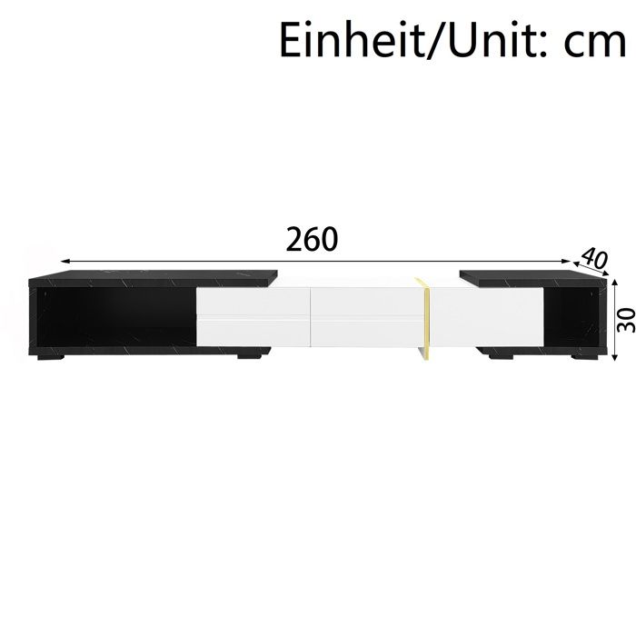 Verstelbare TV-kast (140-260 cm) - 3 neerklapbare deuren - witte