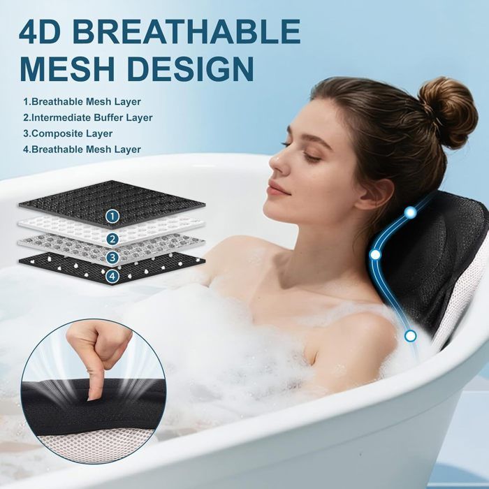 HANKEY Oreiller de Bain en Mousse Anti-dérapant avec 8 ventouses - Soutien Confortable