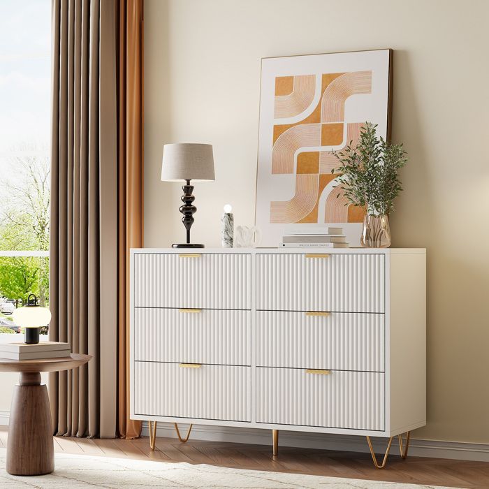 Commode à 6 tiroirs blanche avec portes, design élégant pour salon et chambre, dimensions H76/B120/T40 cm | Leroy Merlin