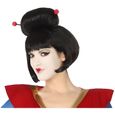 Perruque - APTAFÊTES - Geisha - Femme - Cheveux noirs et chignon avec baguettes rouges-0
