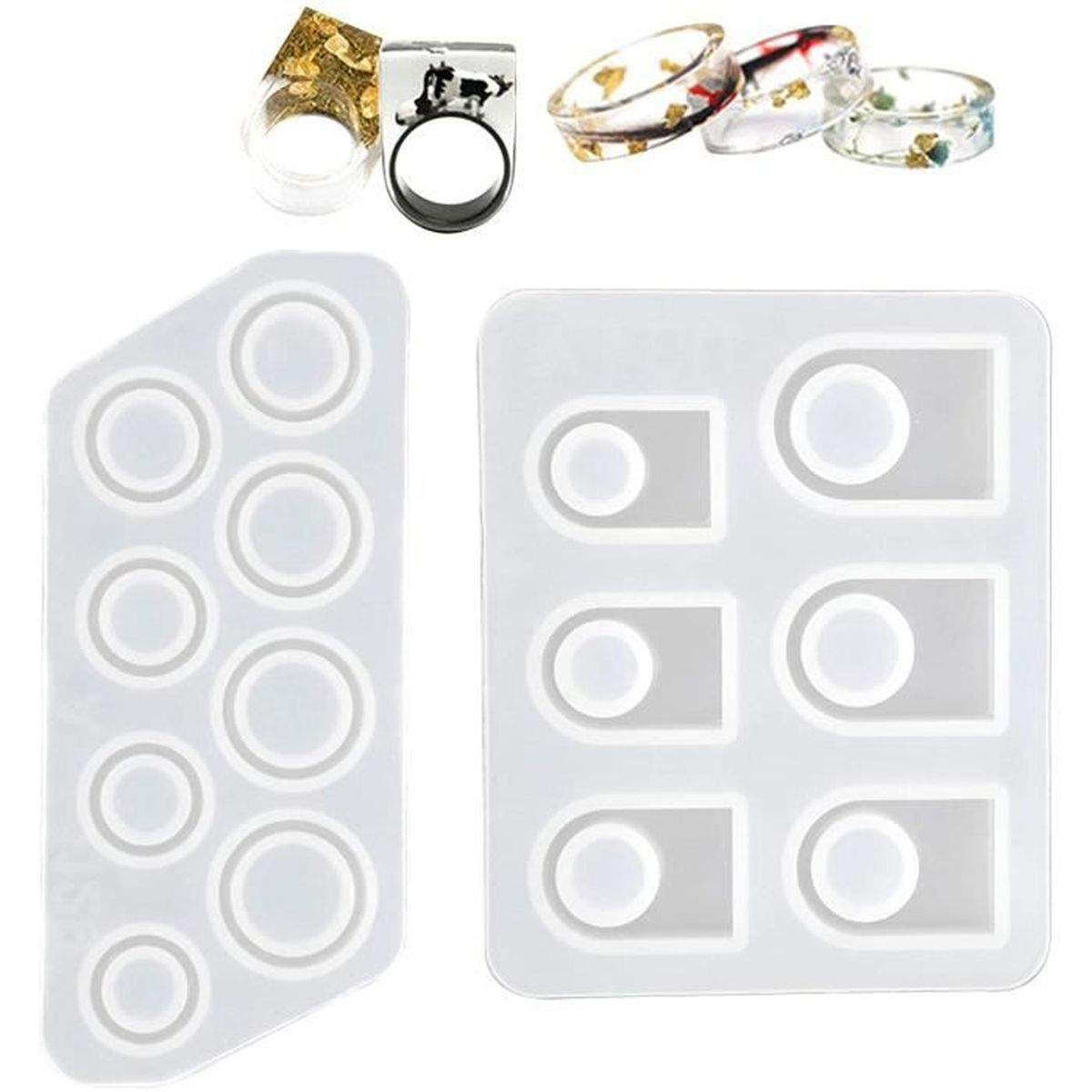 Moule de Silicone en Résine Époxy 8 Pcs Moule Coaster Résine Moule de Dessous de Verre Rond Carré Ovale Cœur Moule de Coulée Époxy Moule de Coulée de Bijoux pour DIY Bricolage Artisanat