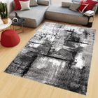 TAPISO Tapis Salon Poil Court Maya Blanc Gris Noir Moucheté Polypropylène Intérieur 160x230 cm