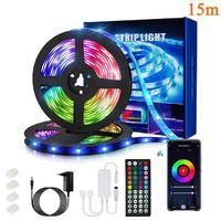 Ruban LED Bluetooth 15M,Bandeau LED 5050 RGB Multicolore,Télécommande,Bande Lumineuse Plusieurs Modes pour Maison-Fête-Chambre