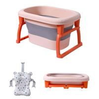 Baignoire pliante ultra-compacte, coussin de bain inclu, bouchon de vidange, pieds pliable, antidérapant et facile à ranger-orange