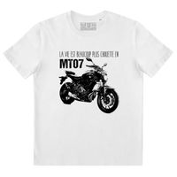 T-Shirt Blanc Homme moto vie plus chouette en MT-07 | idée cadeau motard 