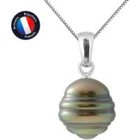 PERLINEA - Collier Perle de Tahiti A+ - Cerclé 10-11 mm - Argent 925 Millièmes - Bijoux Femme