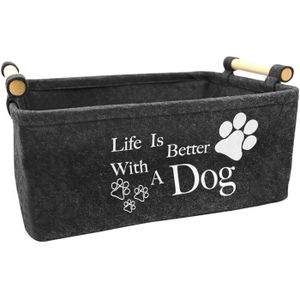 Panier De Rangement Feutre Pour Jouets Animaux – Boîte Chat Chien Avec Poignées Bois, 38x25x18 Cm – Idéal Friandises, Jouets, Couvertures
