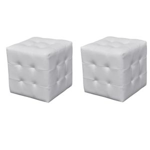 TABOURET Tabouret cube capitonné blanc CHEZ JM® (lot de 2) - Elégance - Chic