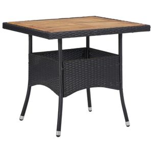 TABLE DE JARDIN  Table d'extérieur en résine tressée et bois d'acacia solide - OVONNI - Noir - Rectangulaire - 80 x 80 x 75 cm