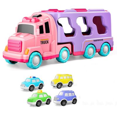 Lot de 6 voitures de course transporteur pour enfants - Camion jouet pour garçons âgés de 3, 4, 5, 6 modèles de mini voitures - Prix de jeu pour enfants garçons