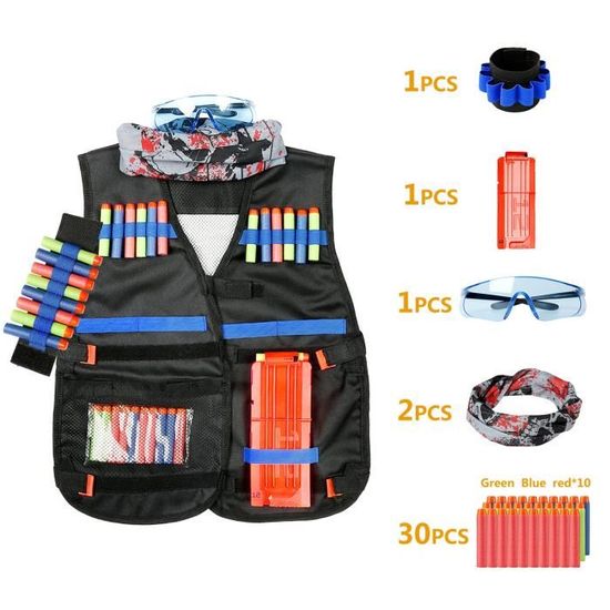 Tenuiskft Gilet Tactique Enfants Pour Nerf N Strike Elite Séries, Chargeurs Clips Recharge Rapide, Fléchettes Bullets Recharge Balle, Hand Wrist Bands, Lunettes Protection, Foulard