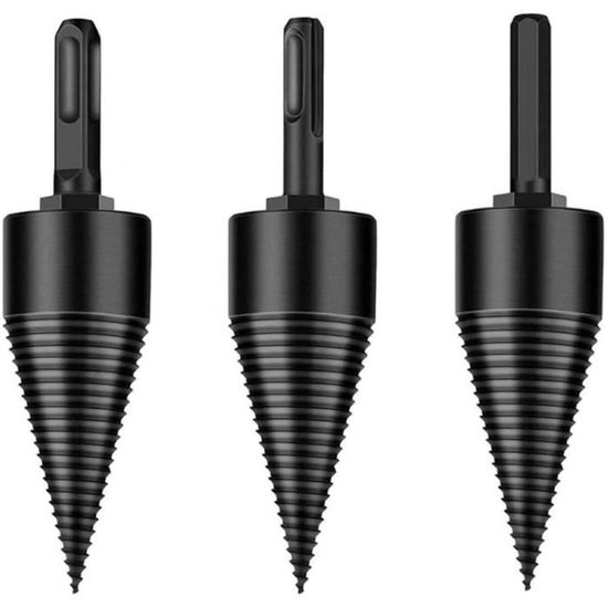 Lot De 4 Forets Fendeurs à Bois Pour Perceuse - Cône Amovible Haute Performance - Tiges Carrée, Ronde Et Hexagonale Incluses