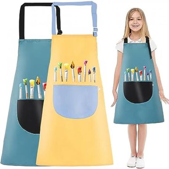 WAIMXDAO Lot De 2 Tabliers Peinture Enfant – Réglables, Avec Grandes Poches, Pour Peinture, Cuisine Et Coloriage