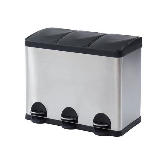 Poubelle à Pédale Tri Sélectif MSV Inox 2 Bacs 16L - Design Élégant Pour Cuisine