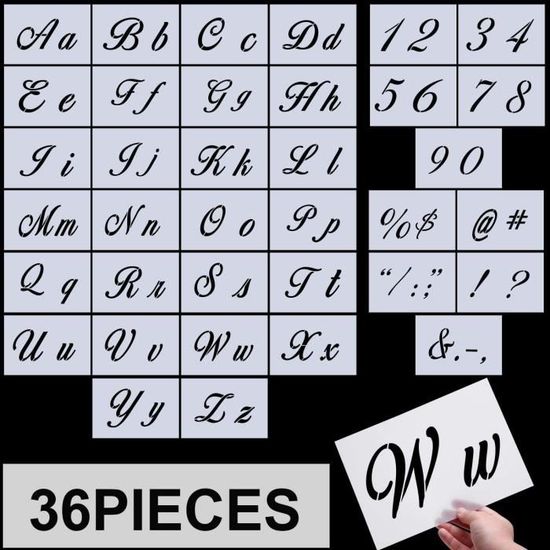 Pochoirs Lettres & Chiffres 11 Pouces – 36 Pièces Réutilisables En PET Pour Peinture Murale, Bois, Scrapbooking