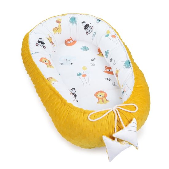 Réducteur Lit Bébé 90x50 cm - Matelas Cocoon Cale Bebe pour Lit Baby Nest Coton avec Minky Safari avec Minky Moutarde